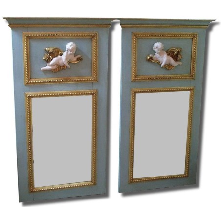 Pair of trumeau mirror with angel