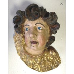 Pareja de cabezas de ángel doradas y policromadas, italiano, del siglo XVIII
