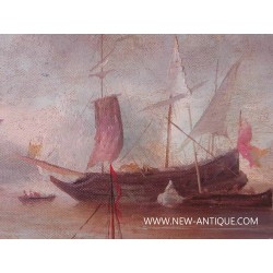 Trumeau ancien Louis XVI avec peinture de navires | New Antique